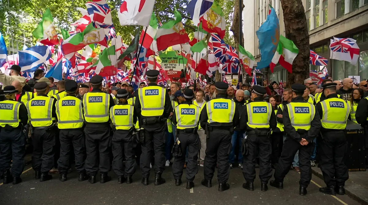 Metropolitan Police officers line at London rally
